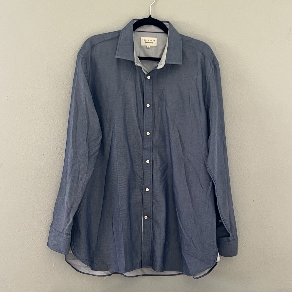Ted Baker Endurance Blue Button Up Shirt Men 17.5 Cotton Dress Casual